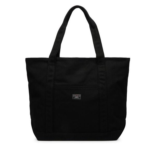 Torebka Guess Jeans. Czarne shopper bag Guess Jeans, z aplikacjami, z jeansu, bez dodatków. Za 190.99 zł.