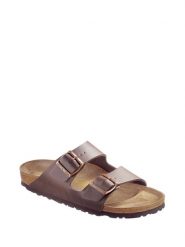 Birkenstock Klapki "Arizona" w kolorze ciemnobrązowym rozmiar: 40. Brązowe klapki damskie Birkenstock, bez wzorów, z otwartym noskiem, bez obcasa, bez zapięcia. Za 335.02 zł.