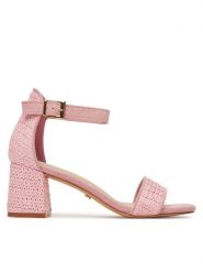 DeeZee Sandały DY5250-35A Różowy. Czerwone sandały damskie DeeZee, bez wzorów, z materiału, bez obcasa, na słupku, bez zapięcia. Za 139.99 zł.