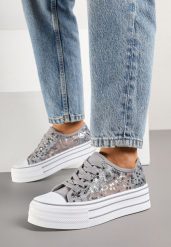 Szare Siateczkowe Trampki Vices na Platformie Zdobione Cekinami Telandria. Szare trampki damskie Born2be, z aplikacjami, z jeansu, bez zapięcia. Za 74.99 zł.