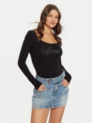 Guess Body W5RP00 K68D2 Czarny Slim Fit. Czarne body i gorsety Guess, z aplikacjami, z wiskozy. Za 129.99 zł.