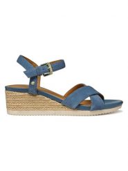 Geox Skórzane sandały "Ischia Corda" w kolorze błękitnym na koturnie rozmiar: 40. Niebieskie sandały damskie Geox, bez wzorów, ze skóry, z otwartym noskiem, bez obcasa, na koturnie, bez zapięcia. Za 217.99 zł.