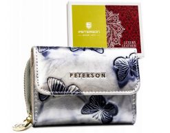 Portfel skórzany Peterson PTN 423229-BF srebrny. Szare portfele damskie Peterson, bez wzorów, ze skóry. Za 57.99 zł.