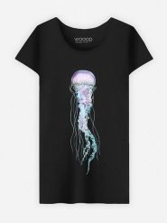 WOOOP Koszulka "Space Jelly" w kolorze czarnym rozmiar: M. Czarne bluzki damskie Wooop, m, bez wzorów, z bawełny, bez kołnierzyka, bez ramiączek. Za 56.99 zł.
