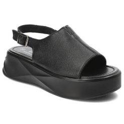 Czarne Sandały S.Barski Stylowe Obuwie Damskie. Czarne sandały damskie S.BARSKI, bez wzorów, ze skóry, bez obcasa, bez zapięcia. Za 209.00 zł.