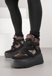 Czarno-Brązowe Botki Vices w Stylu Sneakersów na Platformie Afirriva. Czarne obuwie sportowe damskie Born2be, z jeansu, bez zapięcia. Za 139.99 zł.