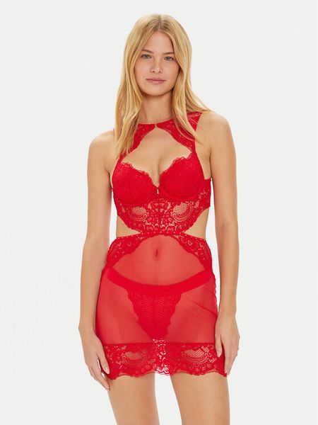 Guess Koszula nocna Monica O4BX17 KCC70 Czerwony Regular Fit. Czerwone koszule nocne i halki Guess, z aplikacjami, z syntetyku, bez ramiączek. Za 309.99 zł.