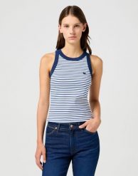 DAMSKA KOSZULKA WRANGLER RINGER TANK MAZARINE BLUE 112362567. Niebieskie koszulki damskie Wrangler, xl, bez wzorów, bez kołnierzyka, bez ramiączek. Za 79.99 zł.