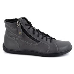 Olivier Damskie minimalistyczne buty skórzane zimowe barefoot 1261 szare. Szare botki damskie na zimę, ze skóry, bez obcasa, bez zapięcia. Za 559.87 zł.