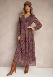Fioletowa Siateczkowa Sukienka o Rozkloszowanym Kroju z Dekoltem w Serek Zalabri. Fioletowe sukienki damskie Renee, z aplikacjami, z tkaniny, eleganckie, bez ramiączek. W wyprzedaży za 143.99 zł.