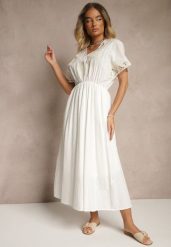 Biała Bawełniana Sukienka w Stylu Boho z Kieszonkami Orrane. Białe sukienki damskie Renee, bez wzorów, z bawełny, boho, bez ramiączek. W wyprzedaży za 119.99 zł.