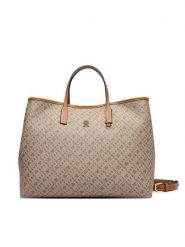 Tommy Hilfiger Torebka Th Monoplay Satchel AW0AW19173 Beżowy. Brązowe shopper bag Tommy Hilfiger, bez wzorów, ze skóry, bez dodatków. Za 899.99 zł.
