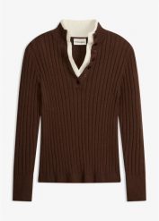 Sweter z prążkowanej tkaniny wiskozowej, 2 w 1. Zielone swetry klasyczne damskie bonprix, prążkowane, bez kołnierzyka. Za 117.99 zł.