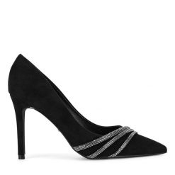 Szpilki DeeZee. Czarne szpilki damskie DeeZee, bez wzorów, bez obcasa, na szpilce, bez zapięcia. Za 149.99 zł.