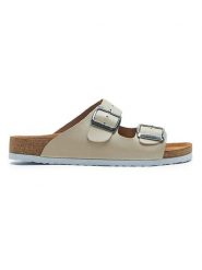 Comfortfusse Skórzane klapki w kolorze beżowym rozmiar: 39. Brązowe klapki damskie Comfortfüße, bez wzorów, z otwartym noskiem, bez obcasa, bez zapięcia. Za 241.56 zł.