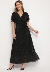 Czarna Brokatowa Sukienka Koktajlowa Ozdobiona Paskiem Ziliane. Czarne sukienki damskie Born2be, z aplikacjami, eleganckie, bez ramiączek. W wyprzedaży za 110.49 zł.