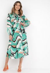 Zielona Sukienka Dynaia. Zielone sukienki damskie Born2be, bez wzorów, z materiału, eleganckie, bez ramiączek. Za 189.99 zł.