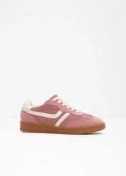 Sneakersy ze sztruksowymi detalami. Fioletowe obuwie sportowe casual damskie bonprix, ze sztruksu, bez zapięcia. Za 119.99 zł.