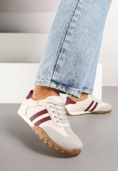 Beżowo-Bordowe Sneakersy z Ozdobnymi Paskami Atompia. Brązowe obuwie sportowe damskie Renee, z jeansu, bez zapięcia. Za 79.99 zł.