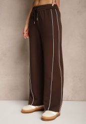 Brązowe Spodnie Dresowe z Bawełną o Szerokim Kroju High Waist z Paskami Salliara. Brązowe spodnie dresowe damskie Renee, l, bez wzorów, z bawełny. Za 69.99 zł.