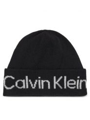 Calvin Klein Czapka Logo Reverso Tonal Beanie K60K611151 Czarny. Czarne czapki damskie Calvin Klein, na zimę, bez wzorów, z wiskozy. Za 289.99 zł.