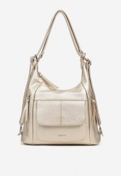 Złota Torebka Hobo z Paskiem z Możliwością Regulacji Zdobiona Suwakami Tenina. Żółte torebki klasyczne damskie Renee, zdobione, bez dodatków. Za 149.99 zł.