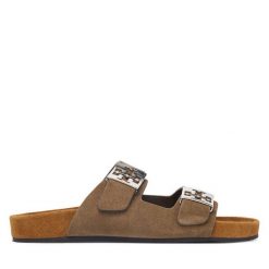 Klapki Tory Burch. Brązowe klapki damskie Tory Burch, bez wzorów, bez obcasa, bez zapięcia. Za 1,524.00 zł.
