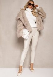 Białe Legginsy z Imitacji Skóry High Waist Ozdobione Wsuwanymi Kieszeniami Valerievia. Białe legginsy damskie Renee, l, bez wzorów, z jeansu. Za 29.99 zł.