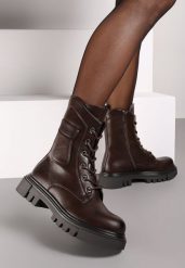Brązowe Sznurowane Botki Workery na Płaskiej Podeszwie Neliala. Brązowe botki damskie Renee, na zimę, z jeansu, eleganckie, z okrągłym noskiem, bez obcasa, na obcasie, bez zapięcia. Za 179.99 zł.