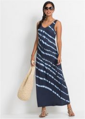 Sukienka maxi z batikowym nadrukiem. Niebieskie sukienki damskie bonprix, z aplikacjami, bez ramiączek. Za 159.99 zł.