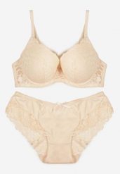 Jasnobeżowy Koronkowy Komplet Majtki Figi i Biustonosz Eziselle. Brązowe komplety bielizny Renee, bez wzorów, z jeansu. Za 39.99 zł.
