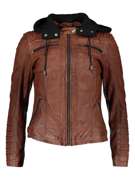 BLUE MONKEY Skórzana kurtka "Wonder" w kolorze jasnobrązowym rozmiar: XS. Brązowe kurtki damskie BLUE MONKEY, xs, bez wzorów, ze skóry, bez kaptura. Za 259.74 zł.