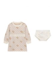 Guess Sukienka dzianinowa A6BK02 Z1313 Beżowy Regular Fit. Brązowe sukienki dziewczęce Guess, z aplikacjami, z dzianiny, bez ramiączek, proste. Za 234.99 zł.