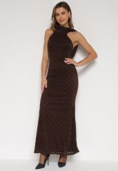 Brązowa Asymetryczna Sukienka z Falbaną Nawedina. Brązowe sukienki damskie Born2be, bez wzorów, z poliesteru, wizytowe, bez ramiączek. Za 179.99 zł.