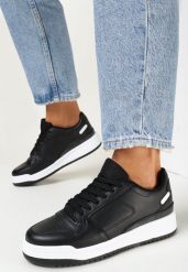Czarne Sneakersy z Dekoracyjnymi Wstawkami i Perforacją na Nosku Septisa. Czarne obuwie sportowe damskie Born2be, z bawełny, bez zapięcia. Za 69.99 zł.