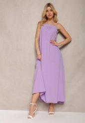Fioletowa Sukienka z Regulowanymi Ramiączkami i Wiązaniem przy Szyi Qloenma. Fioletowe sukienki damskie Renee, bez wzorów, eleganckie, bez ramiączek. W wyprzedaży za 50.99 zł.