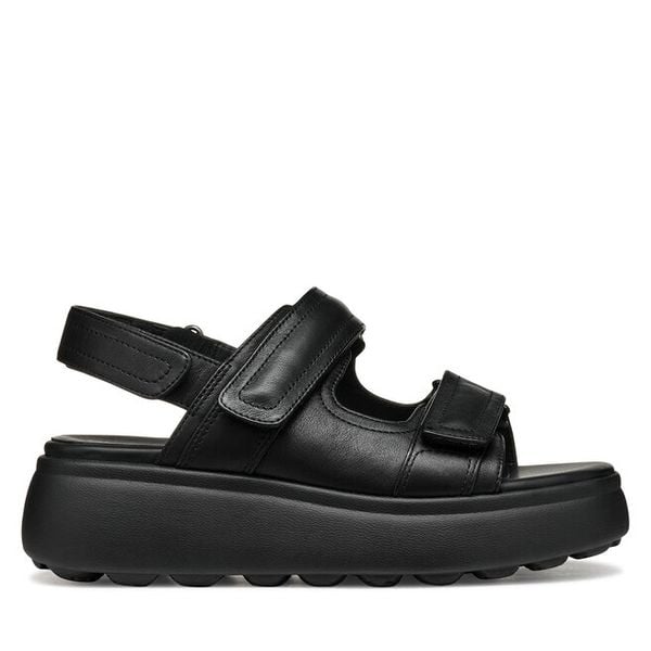 Sandały Geox. Czarne sandały damskie Geox, bez wzorów, bez obcasa, na koturnie, bez zapięcia. Za 559.99 zł.