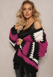 Fuksjowy Luźny Kardigan Niezapinany w Ozdobne Paski Adocca. Czerwone kardigany damskie Renee, bez wzorów, z dzianiny. Za 169.99 zł.