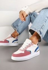 Biało-Różowe Sneakersy z Metalicznymi Aplikacjami Terlexia. Białe obuwie sportowe damskie Renee, z jeansu, bez zapięcia. Za 89.99 zł.