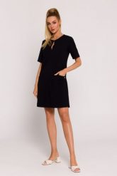 Czarna Mini Trapezowa Sukienka z Kieszonkami. Czarne sukienki damskie MOE, bez wzorów, z bawełny, bez ramiączek. Za 283.90 zł.