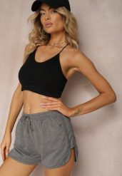 Ciemnoszare Szorty Dresowe z Dodatkiem Bawełny High Waist Florazen. Szare szorty damskie Renee, bez wzorów, z bawełny, z podwyższonym stanem. Za 29.99 zł.
