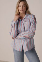 Niebieska Bawełniana Koszula o Kroju Oversize Ozdobiona Pionowymi Paskami Ulialia. Niebieskie koszule damskie Born2be, l, bez wzorów, z bawełny, klasyczne, bez kołnierzyka, bez ramiączek. Za 129.99 zł.