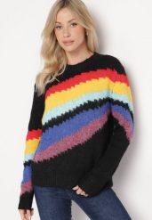 Czarny Sweter z Poprzecznymi Paskami Rentina. Czarne swetry klasyczne damskie Born2be, uniwersalny, z jeansu, bez kołnierzyka. Za 139.99 zł.