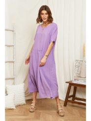 Rodier Lin Lniana sukienka w kolorze fioletowym rozmiar: XL/XXL. Różowe sukienki damskie Rodier Lin, bez wzorów, ze lnu, bez ramiączek. Za 202.50 zł.