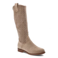 Kozaki damskie S.Barski o wysokim fasonie z ażurową cholewką i niskim stabilnym obcasem beżowe, HY62-8144 Beige. Brązowe kozaki damskie S.BARSKI, na jesień, z jeansu, przed kolano, bez obcasa, na obcasie, bez zapięcia. Za 209.00 zł.