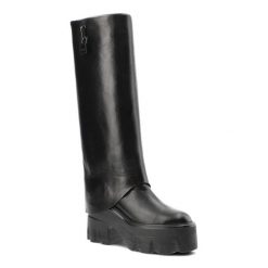 Czarne Kozaki Carinii Eleganckie Obuwie Damskie Premium. Czarne kozaki damskie Carinii, na wiosnę, z materiału, bez obcasa, bez zapięcia. Za 839.00 zł.