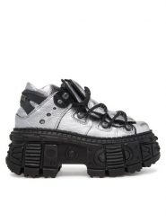 NEW ROCK Botki M-106WALL-C16 Srebrny. Szare botki damskie NEW ROCK, ze skóry, rockowe, bez obcasa, na koturnie, bez zapięcia. Za 1,999.00 zł.