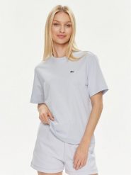 Lacoste T-Shirt TF7215 Błękitny Loose Fit. Niebieskie t-shirty damskie Lacoste, bez wzorów, z bawełny, bez kołnierzyka. Za 259.99 zł.