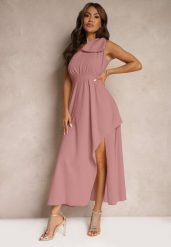 Ciemnoróżowa Sukienka Koktajlowa o Asymetrycznym Kroju na Jedno Ramię Ozdobiona Kokardą Vimorissa. Czerwone sukienki damskie Renee, bez wzorów, eleganckie, bez ramiączek. W wyprzedaży za 83.99 zł.