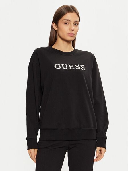 Guess Bluza O5RQ03 KCO31 Czarny Regular Fit. Czarne bluzy damskie Guess, xs, z aplikacjami, z bawełny, bez kaptura. Za 179.99 zł.